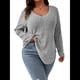 thumbnail image 2 of Suéter Informal de Punto con Cuello en V y Larga para Mujer, Talla Grande Gris XXL, 2 of 8