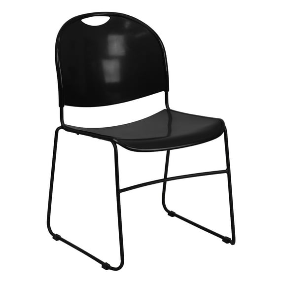 Flash Furniture HERCULES Series 880 lb. Capacity Black Ultra-Compact Stack Chair with Black Powder Coated Frame