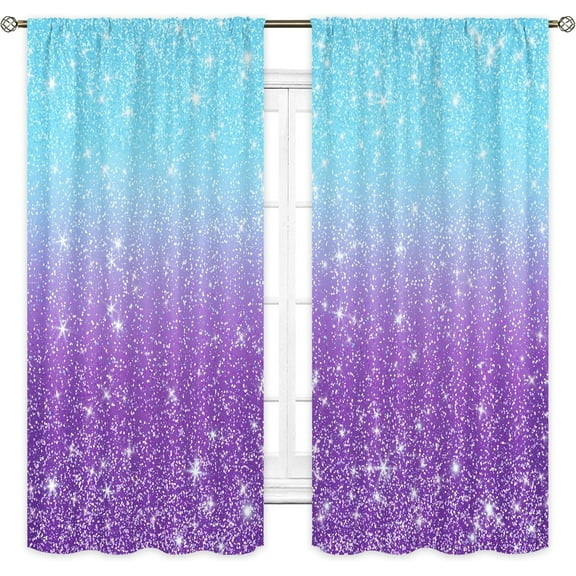 Girly Blue Purple Curtains 42W x 63L Inch Rod Pocket Not Glitter Colorful Teal Spot Girls Bedroom Decor Ombre Turquoise Dots Mermaid Princess Living Room Window Drapes Fabric 2 Panel