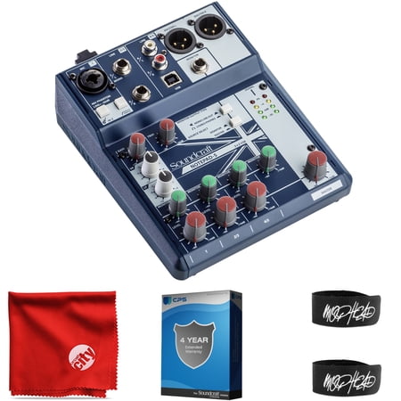 Soundcraft Notepad-5 Small-Format Analog Mixer USB I/O Bundle with 4-Year Full Coverage Extended Warranty, 2x Cable Ties and Microfiber Cloth