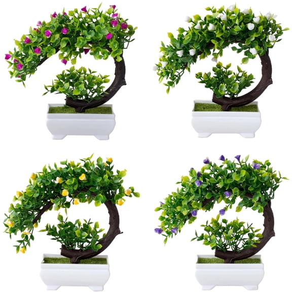 LSLXA Artificial Bonsai Tree Potted Plant Simulation Grass Plastic Fake Plant for Desk Tabletop Living Room Bedroom Decor