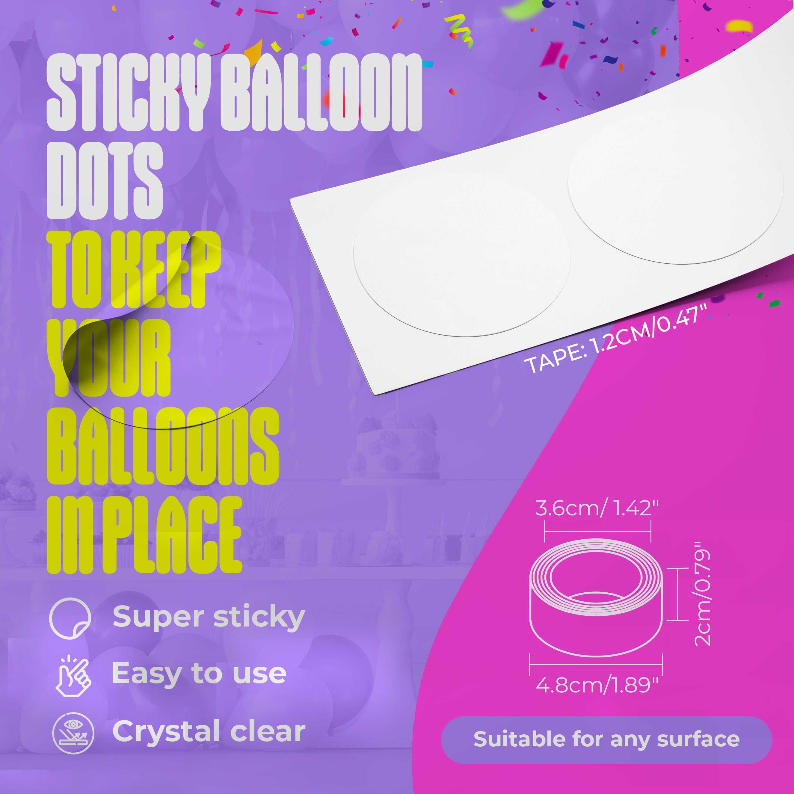 100 ⁠Sticky Dots Bundle with Mega Shine, Balloon Shine Spray, Silicone Spray, Waterproof Balloon Spray Shine, Cherry Scent, 570ml