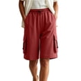 thumbnail image 3 of Outdoor Cargo Shorts for Women Ihhxva Relaxed Fit Multi-Pocket Elastic Waist Adjustable Solid Color Casual Work S-3XL, 3 of 7