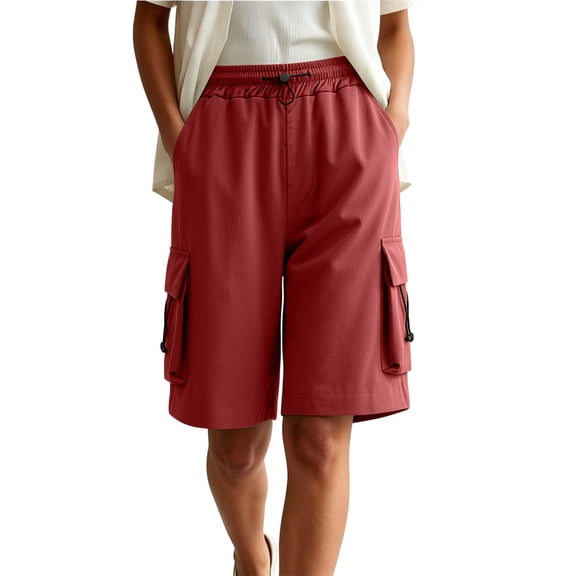 XYAIYT Womens Cargo Shorts with Multi-Pockets Knee Length Elastic Waist Short Pants for Hiking Outdoor Summer