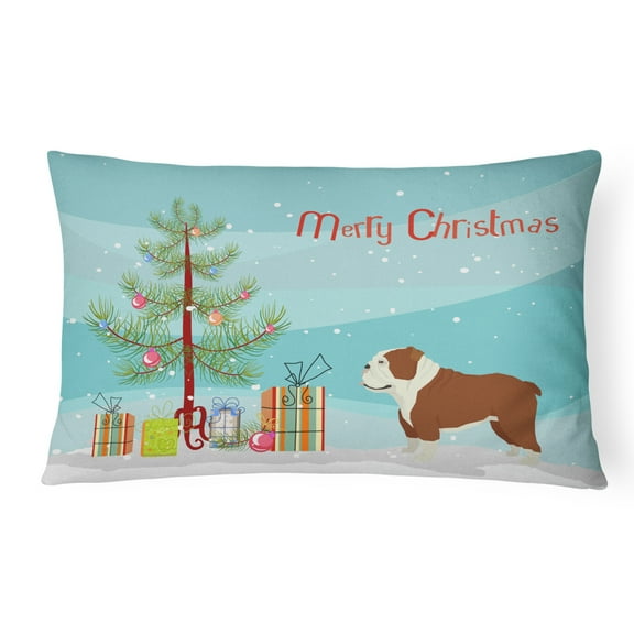 Carolines Treasures CK3536PW1216 English Bulldog Christmas Tree Canvas Fabric Decorative Pillow, 12H x16W, multicolor