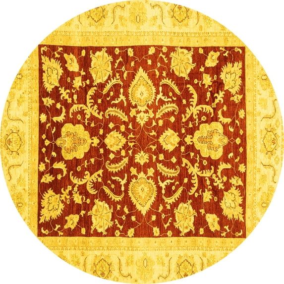 Ahgly Company Indoor Round Oriental Yellow Traditional Area Rugs, 5' Round