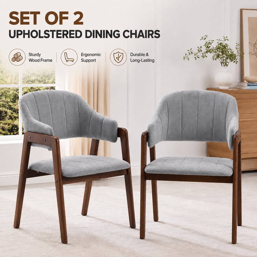 MOONMISS Mid-Century Modern Upholstered Dining Chair with Curved Back and Wooden Frame, Fabric Armchair for Dining Room Kitchen Living Room