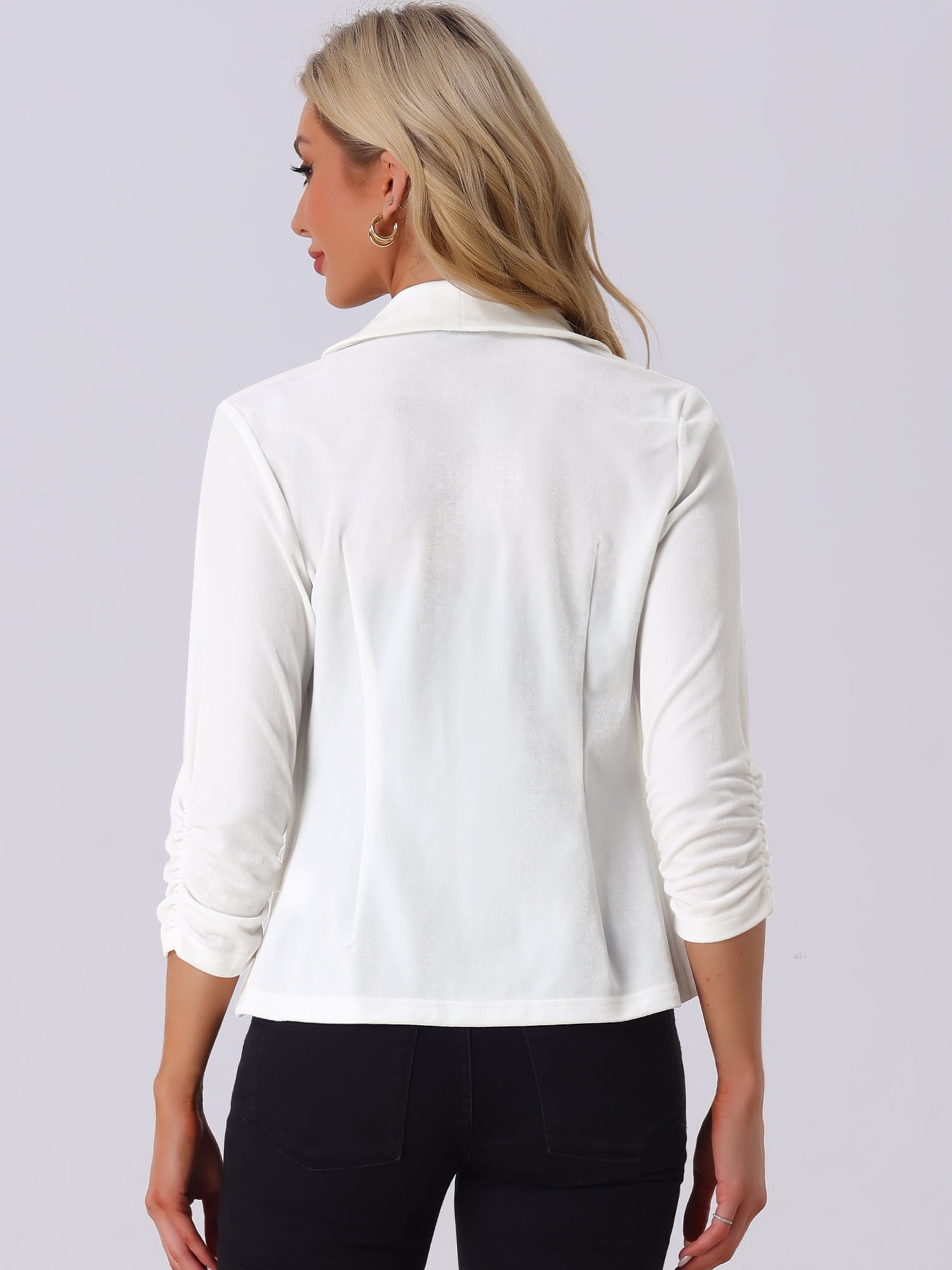 DARING DIVA Women's Velvet Shawl Lapel Collar Open Front Cardigans S White