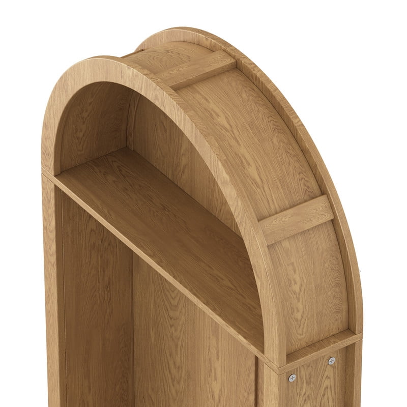 Farmhouse Style Arched Top Hall Tree, Shoe Bench with Storage Cabinet, Coat Rack Organizer with 4 Hooks and 2 Fluted Doors