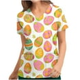 thumbnail image 3 of BiZtdJrK Easter Scrub Tops for Women Bunny Egg Print Scrub Tops Casual Short Sleeve V Neck Tshirts with Pockets Holiday Working Uniform Multicolor XL My Orders Placed By Me, 3 of 5