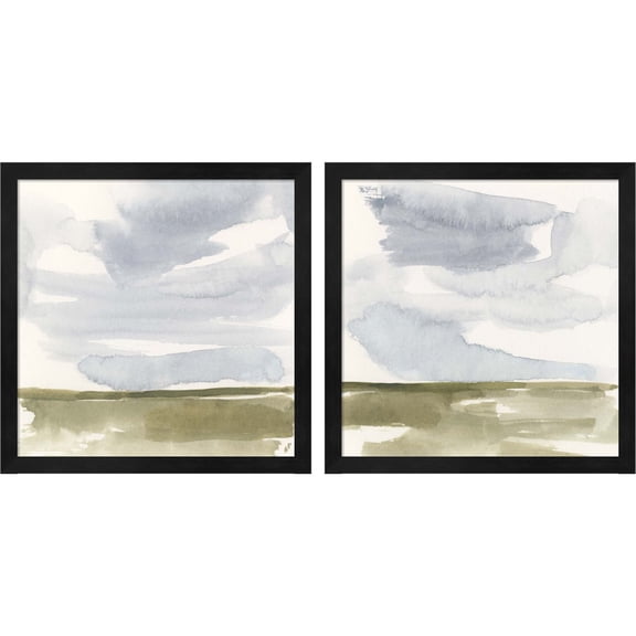 Great Art Now Open Field Sketch by Victoria Barnes, 2 Piece Framed Art Set Each 13.25"W x 13.25"H
