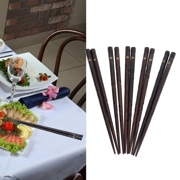 Japanese Style Chopsticks, Wooden Chopsticks Golden Printed Flowers Dishwasher Safe Nonslip Design for Family Friends Parties