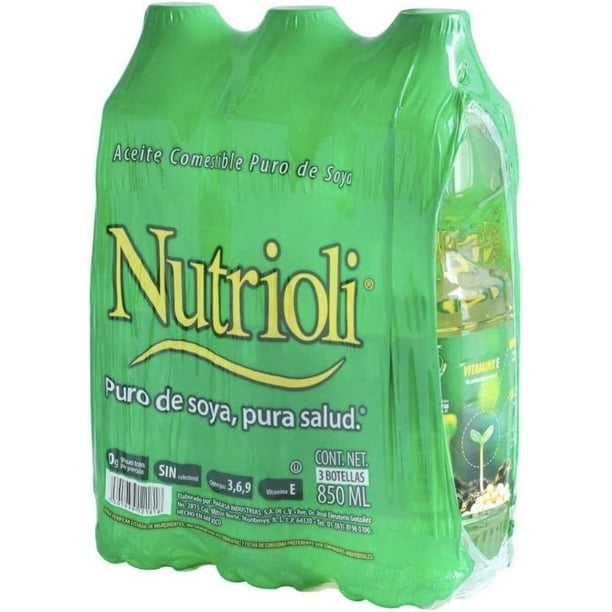 ACEITE DE COCINA NUTRIOLI PURO DE SOYA PAQUETE DE 3 PIEZAS DE 850 ML C/U COCINA DESAYUNO CENA NEGOCIO RESTA Nutrioli DC-F51U-WBXR