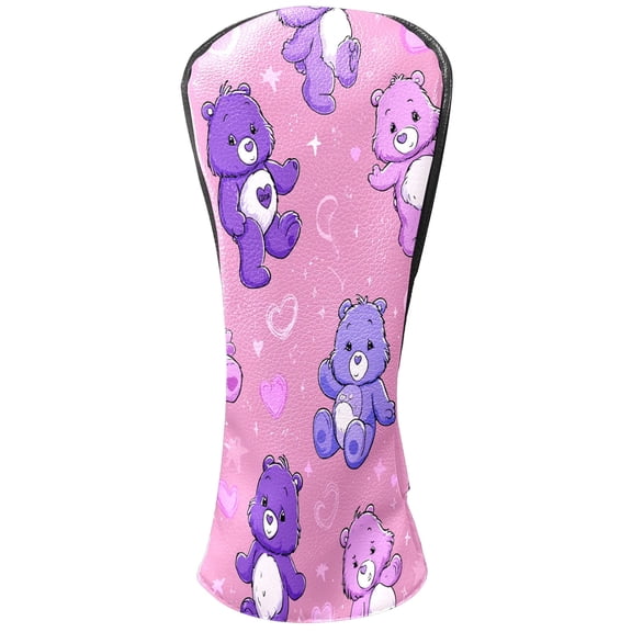 Golf Club Head Covers Purple Bear for Driver and Fairway Woods, Premium PU Leather, Waterproof, Velvet Lining, Unisex Golf Gift