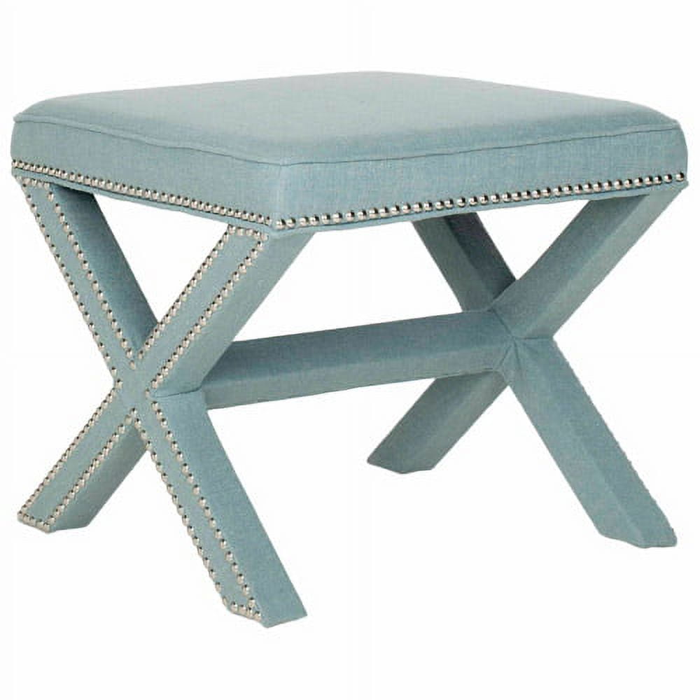 SAFAVIEH Palmer Transitional Cross Leg Upholstered Ottoman, Sky Blue