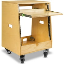 Sound Town DIY Slanted 10U Studio Rack (2U Top 8U Lower), with 2U Bottom Storage, Slide-Out Tray, Caster, Plywood, Golden Oak For Recording Room, Home Studio (SDRK-ST10T)