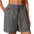 thumbnail image 3 of QATAINLAV Womens Cotton Linen Beamuda Shorts 2025 Summer Lightweight Beach Shorts Solid Casual Elastic Waist Short Pants with Pockets Dark Gray XXL Gifts for Mom, 3 of 9