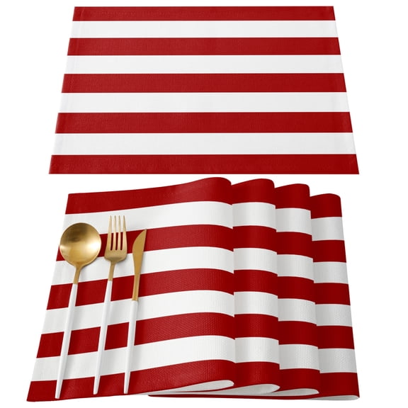 Red Stripes Placemats Set of 6, Simple Red White Texture Placemats for Dining Table, Place Mats for Kitchen Tabletop, Waterproof Wipeable Dining Table Mats Set