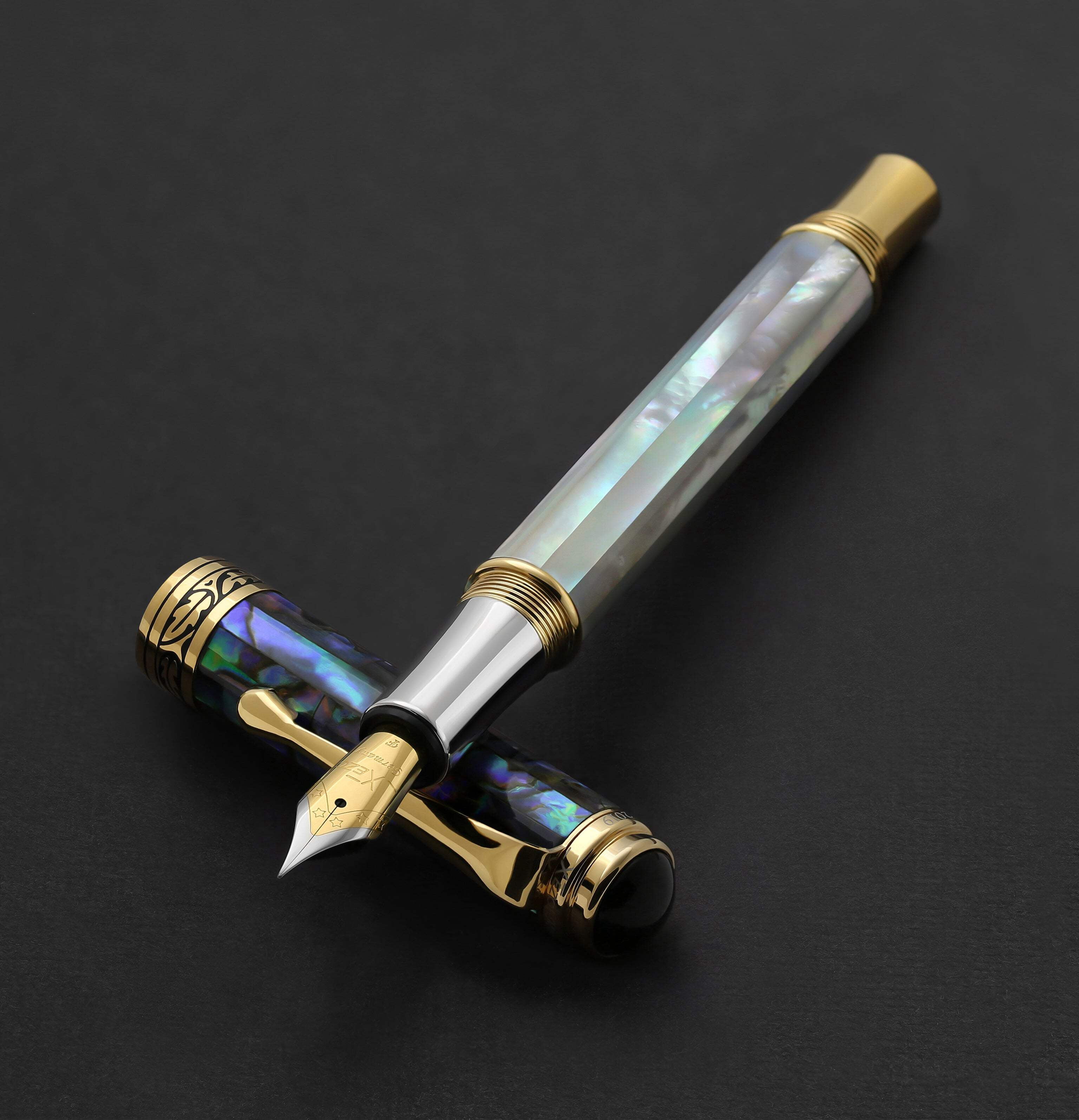 Xezo Xezo Maestro® 18K Gold Plated Fountain Pen (Fine Nib) - Oceanic White Mother of Pearl  Paua Abalone