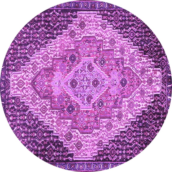 Ahgly Company Indoor Round Medallion Purple Traditional Area Rugs, 4' Round