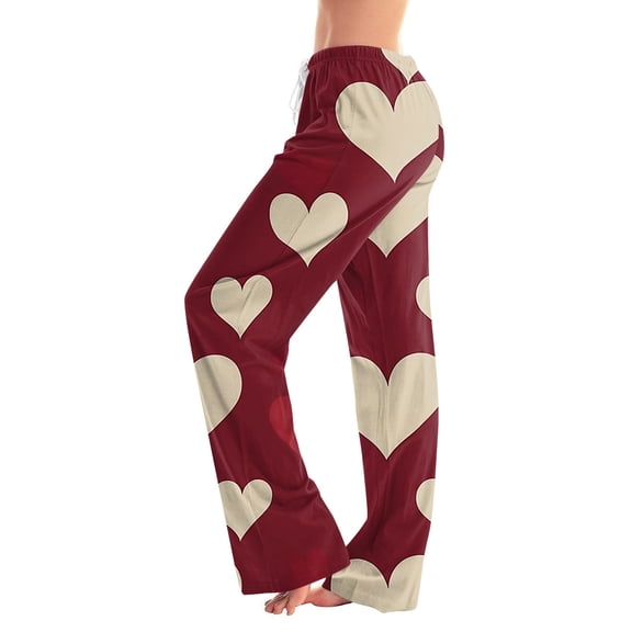 Valentines Women's Pants Comfy Wide Leg Pajama Pants Casual Stretch Drawstring Pj Bottoms Elastic Waist Lounge Pant M