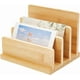 thumbnail image 1 of Exhibidor de postales de madera de bambú, 4 niveles, color marrón arena, soporte para folletos, organizador de folletos, estante de almacenamiento de volantes, exhibidores de mostrador, 1 of 6