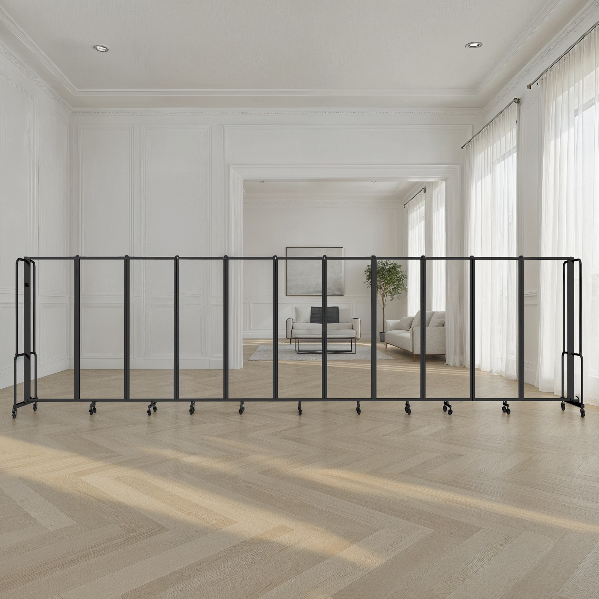 Hampden Furnishings Otis Collection Portable Room Divider, 11 Transparent Panels, Black Frame