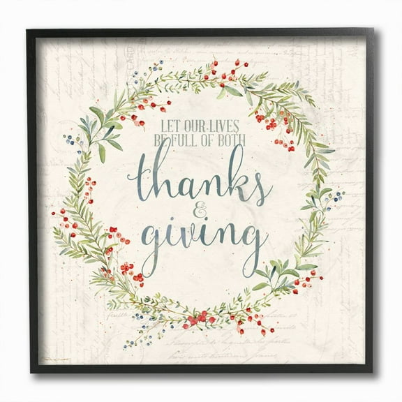 Stupell Industries Thanks And Giving Fall Autumn Seasonal Inspirational Word Design Framed Wall Art by Stephanie Workman Marrott