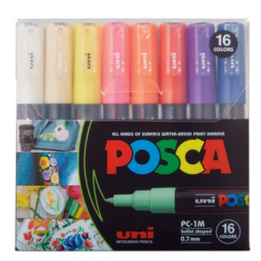 Posca 16-Colour Basic Market Set - X-Fine Tip, 0.7 to 1 mm