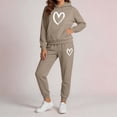 thumbnail image 5 of Sweatsuits for Women Long Sleeve Hoodie Jogger Pants Heart Print Fall Winter Daily Cute Sports Matching Clothing Brown M, 5 of 6