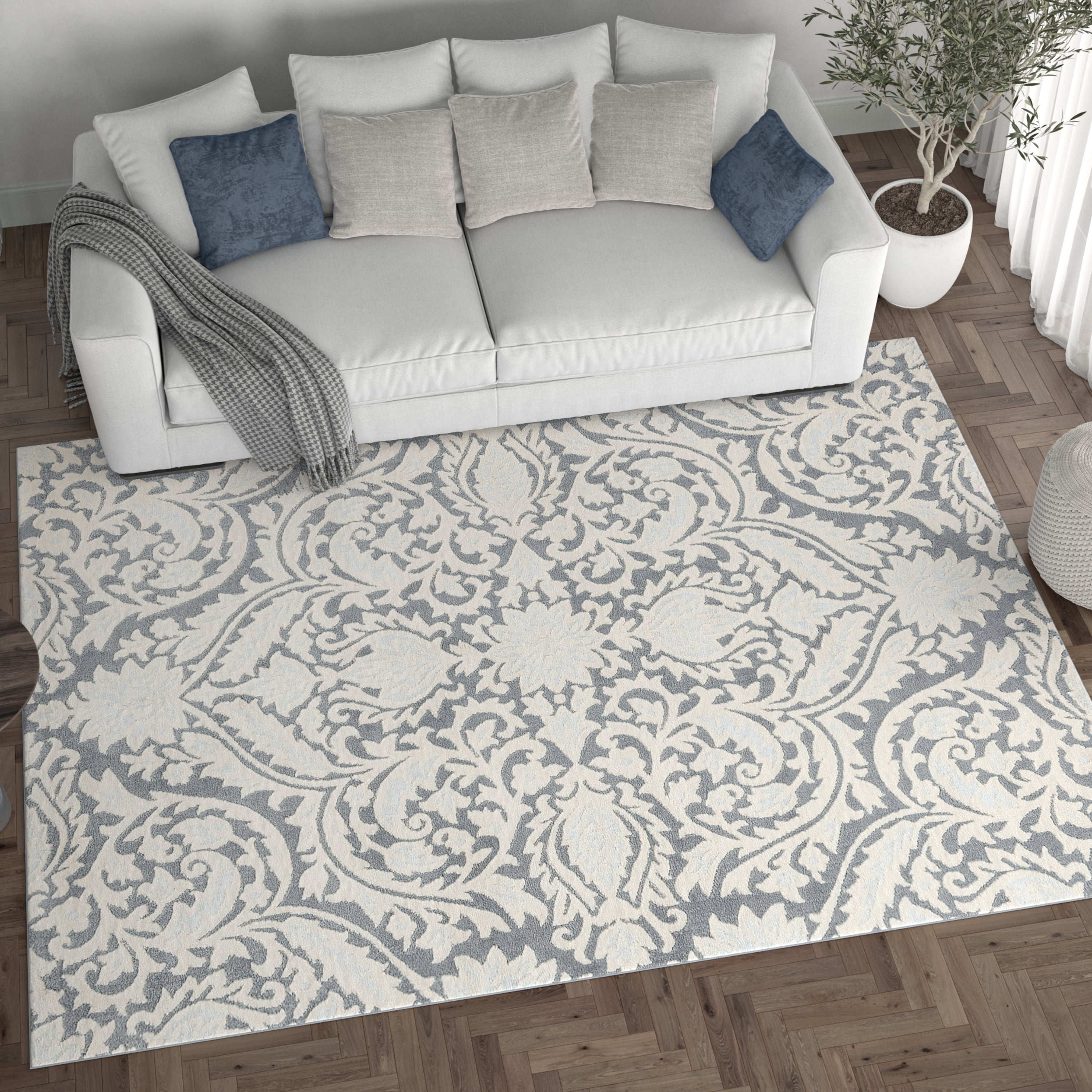 Madison Traditional 9' x 12' Gray Polypropylene Indoor Area Rug