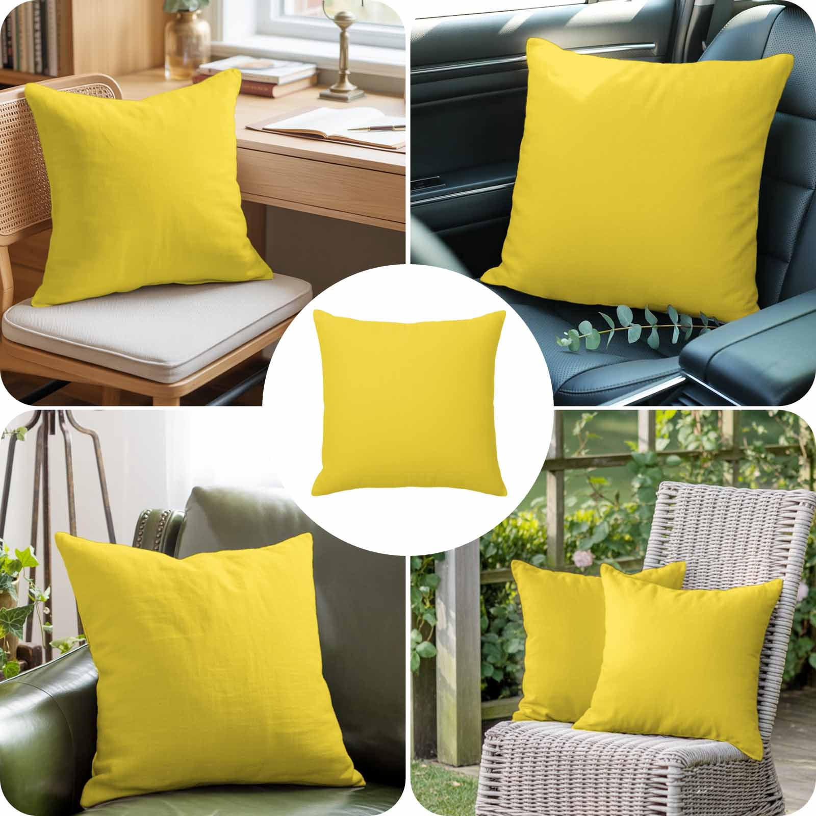 Throw Pillow Covers 26 x 26 Inch, Yellow Cotton Linen Pillows Cases, Pure Yellow Square Cushion Covers for Couch Sofa Bed