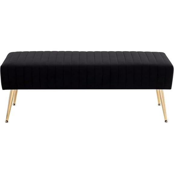 Inch Bedroom Bench, Upholstered Tufted Striped Fabric Ottoman Benches with Shaped Metal Legs for Living Room, Entryway Solid Wood Indoor Bench for Foyer (Black)