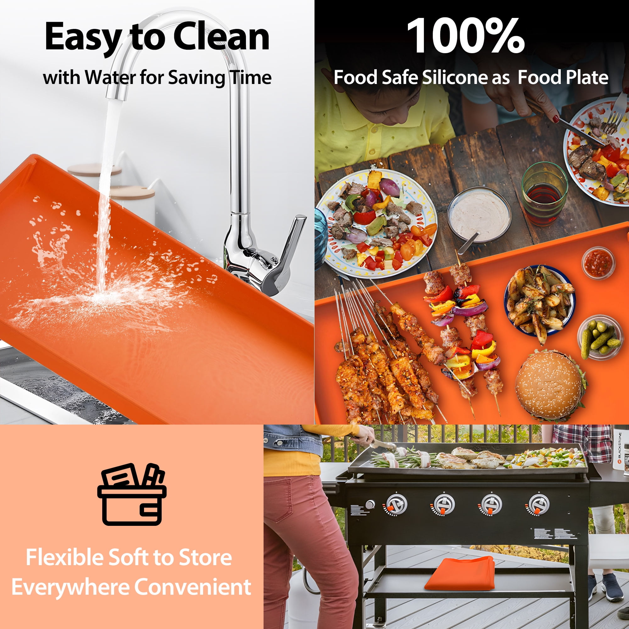 22" Silicone Griddle Mat for Blackstone, Full-Edge Protective, Food-Grade Silicone Griddle Cover, Blackstone Griddle Accessories, Orange