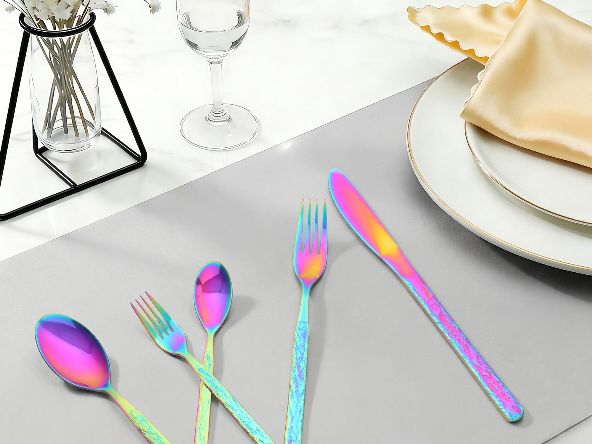 Unique Bargains Stainless Steel Mirror Polished Flatware Set for Kitchen Colorful 30pcs