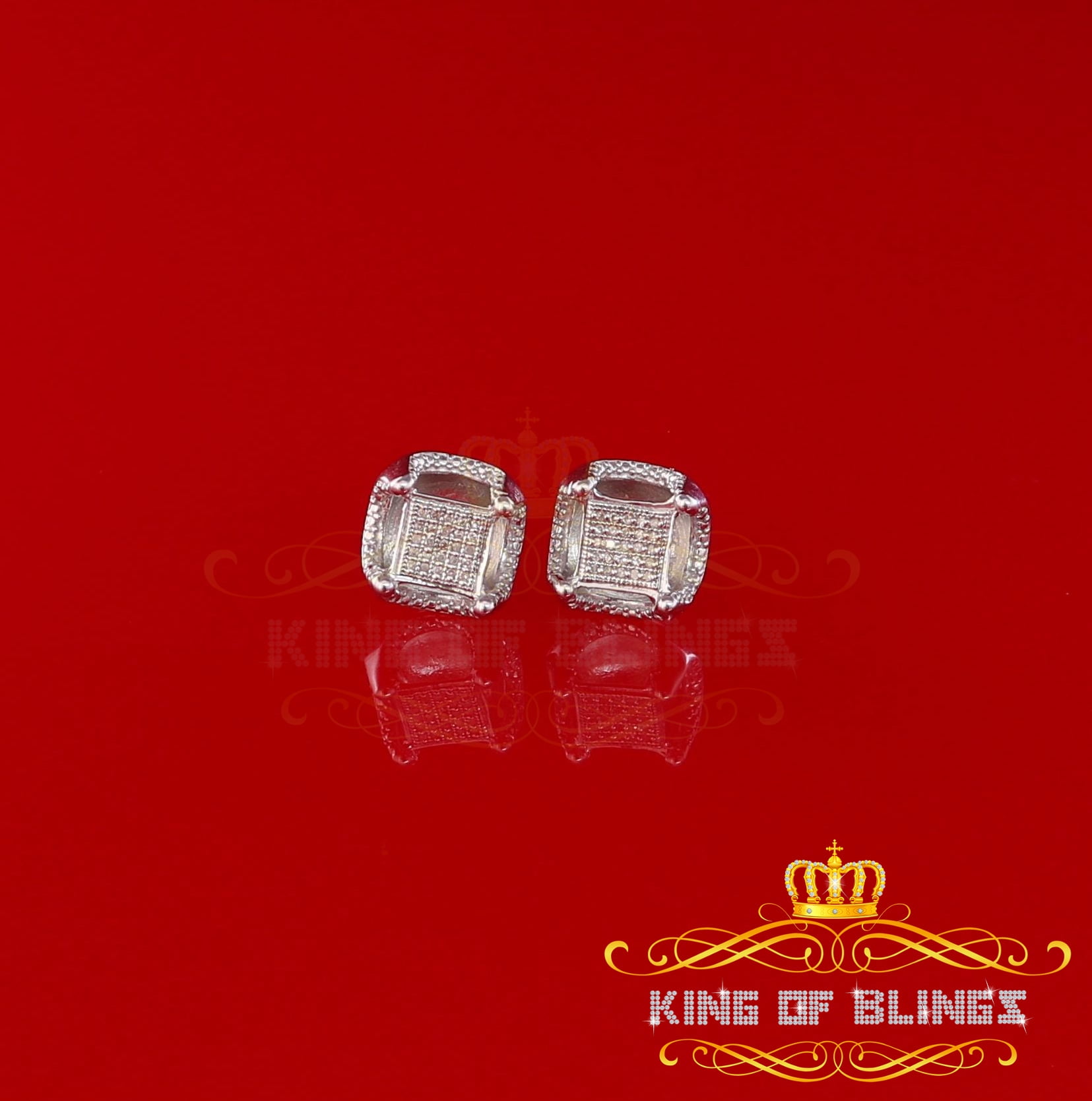 King of Bling's Women's Stud In 925 White Sterling Silver 0.20ct Diamond Stud Men's Earrings