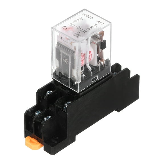 1Pcs AC 24V Electromagnetic Power Relay, 8-Pin 5A Power Coil Relay with LED Indicator and Socket Base DPDT 2NO 2NC - MY2NJ for Industrial, Home Appliances and DIN Rail System