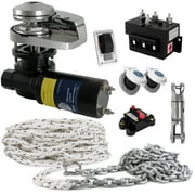 Five Oceans Vertical Windlass Kit, Boat Anchor Windlass Pacific 600 Watts, 12V DC, with 3-Strand Rope 1/2 Inch x 200 Ft, Galvanized Steel HT G4 Chain 1/4 Inch x 15 Ft - FO3931-C3