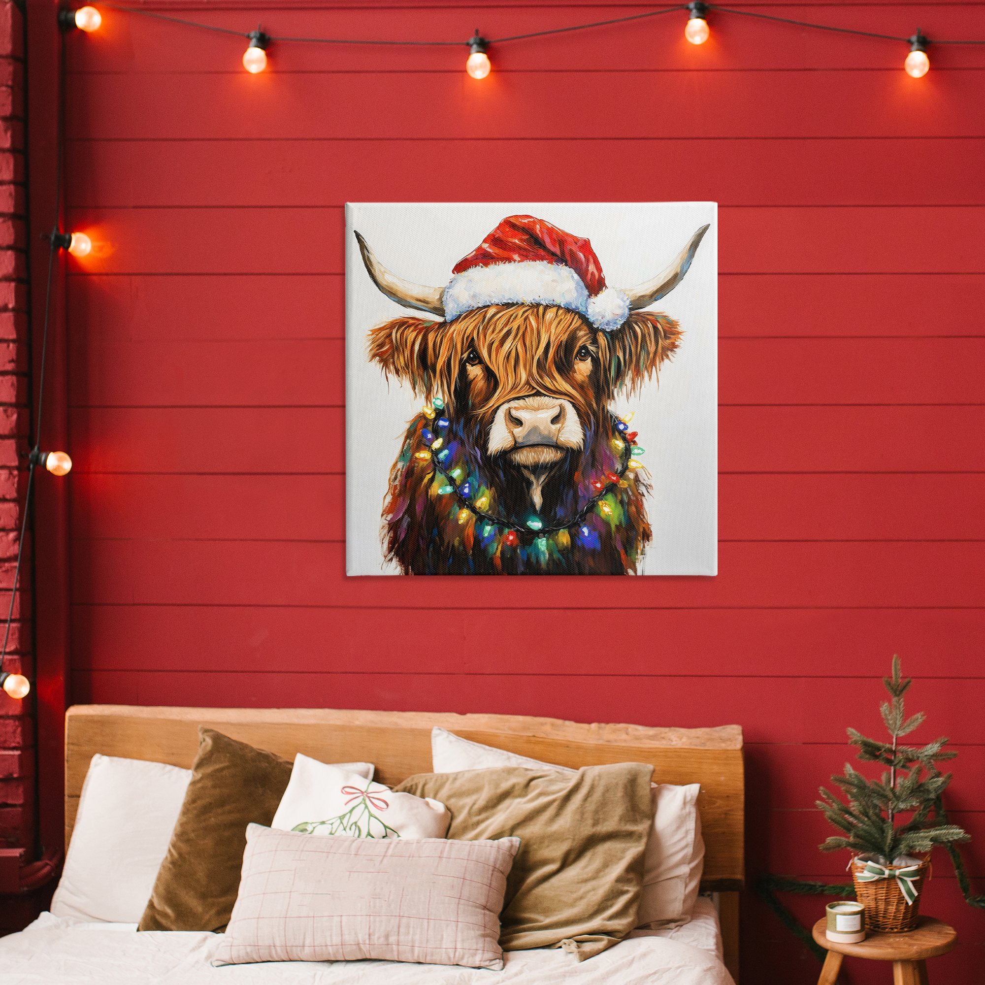 Holiday Lights Bedecked Highland Canvas Wall Art, design by Petal Prints Design