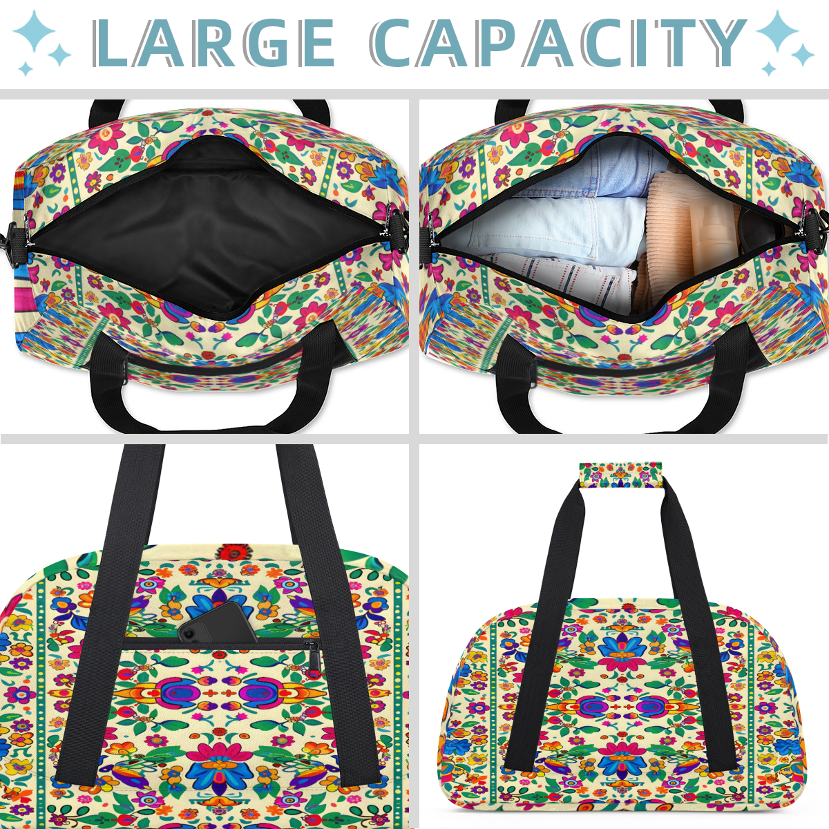 Herdesigns Sports Duffle Bags Travel Duffle Bag Gym Bag Birds Colorful Flowers Mexican Weekender Travel Bag Waterproof Overnight Bag Carry On Travel Tote Bag Dance Bags