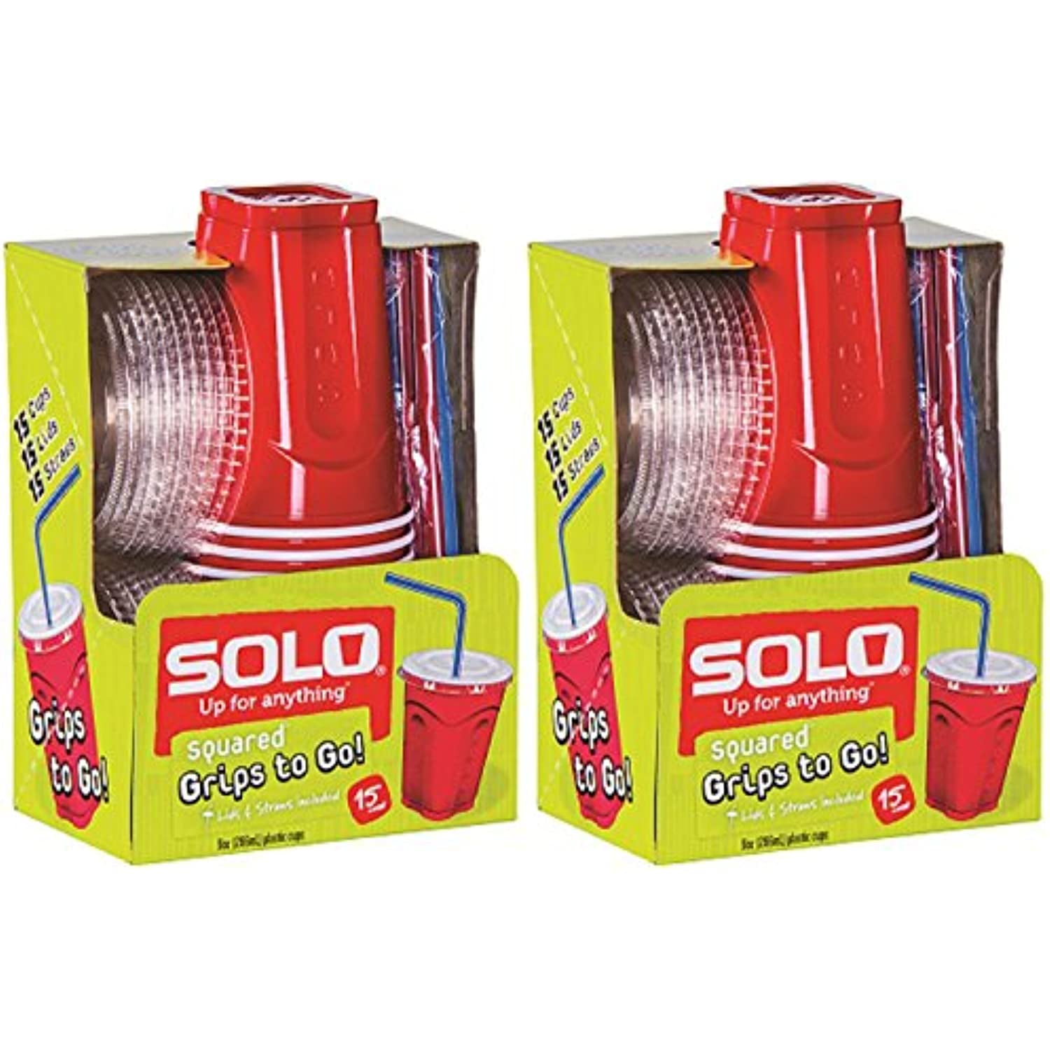 Solo 9 Oz Plastic Cup, Lid, & Straw Combo Pack, 30 Cups, Red (2X 15Cup