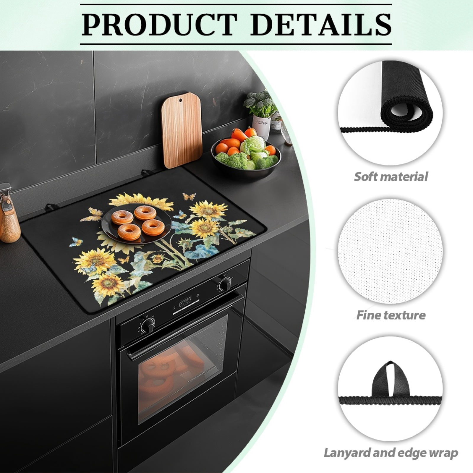 Renewold Stove Top Cover for Electric Stove, Non-skid Glass Electric Stove Top Mat, Induction Electric Stove Top Protector for Kitchen Counter Top, Sunflower Butterfly Black