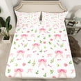 thumbnail image 2 of Homewish Ribbon Bowtie Bowknot Twin Sheet Sets,Cute Flower Floral Twin Fitted Sheet,Pink White Green Flat Sheet For Girls,Ultra Soft Home Decor,3 Pieces, 2 of 7