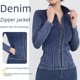 thumbnail image 1 of Chaqueta de yoga con cremallera de mezclilla de primavera y verano para mujer, cuello alto, ajustada, con doble bolsillo, ropa exterior deportiva, top de fitness, 1 of 4
