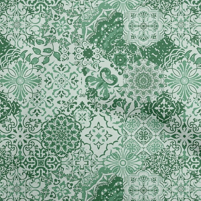 oneOone Rayon Green Fabric Asian Mandala Floral Tile Craft Projects Decor Fabric Printed By The Yard 56 Inch Wide