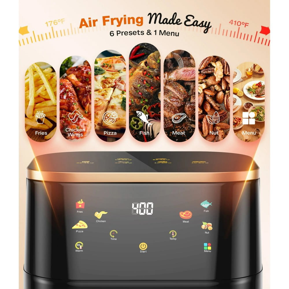 8.45QT Air Fryer with 6 Food Preset, LED Digital Touch Screen, Roast, Reheat, Dehydrate, Bake, Steam, 360° Hot Air, 85% Less Oil Healthy Cooker for Family Size