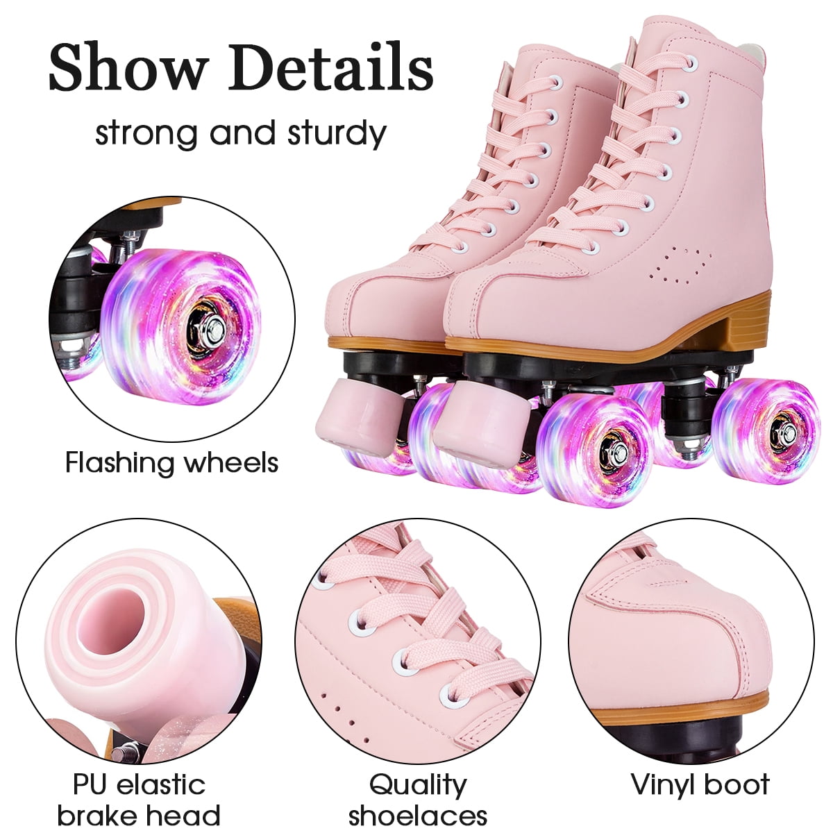 EONROACOO Roller Skates for Women Girls with Light up Wheels, Adult Pink Skates(Women 10/Men 8.5)