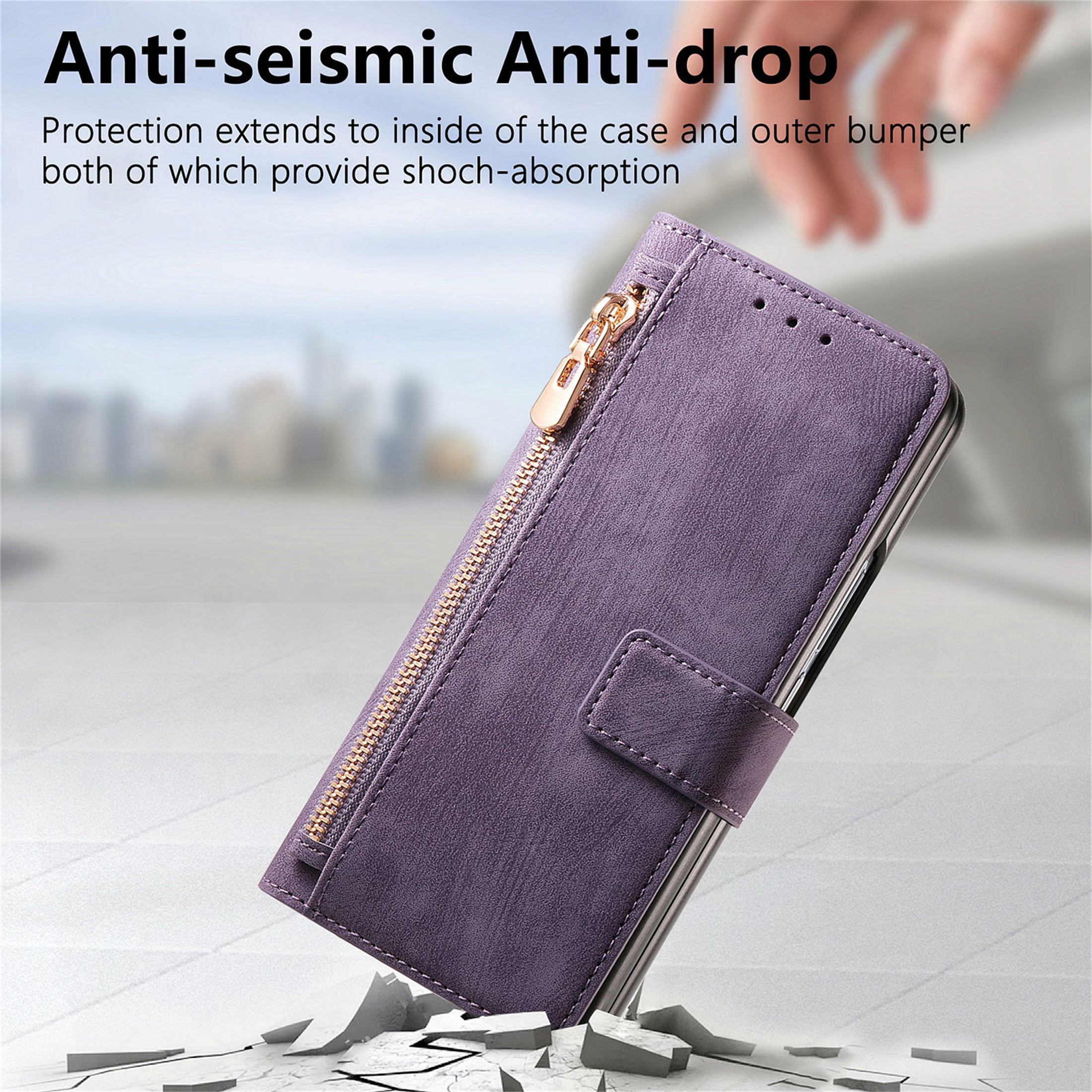 CCSmall for Samsung Galaxy Z Fold 6 5G Detachable Magnetic Wallet Phone Case, RFID Blocking Material Retro Folio Flip Leather Case Zipper Purse Cover with Card Slots for Galaxy Z Fold6 KQX Purple