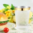 thumbnail image 2 of Biplut 25Pcs Juice Cup Transparent Large Capacity Plastic Rimmed Disposable Water Glass Party Accessories(Golden), 2 of 13