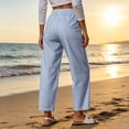 thumbnail image 5 of ZHYou No Boundarie Stripe Pants for Women Drawstring Straight Leg Casual Vacation Loungewear Loose Fit Trousers with Multi Pockets,Blue,Size L, 5 of 8